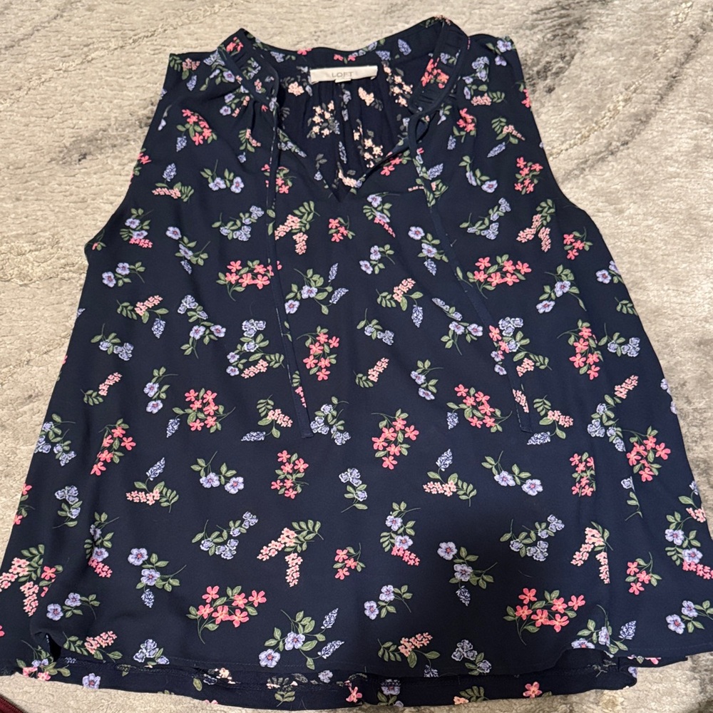 LOFT Navy Floral Sleeveless Blouse